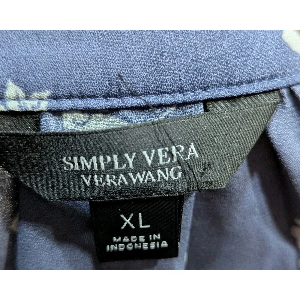 Simply Vera Wang‎ Long Sleeve Blouse Blue Floral Top Size XL